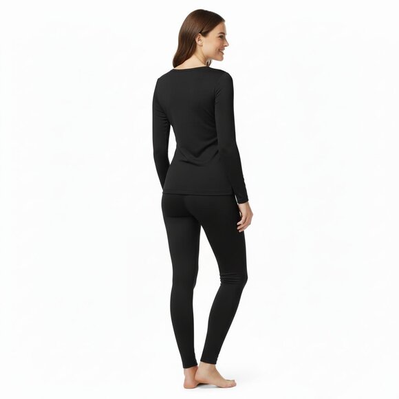 Women's Microfiber Fleece Lined Thermals 2-pc Set, Black - Picture 2 of 3